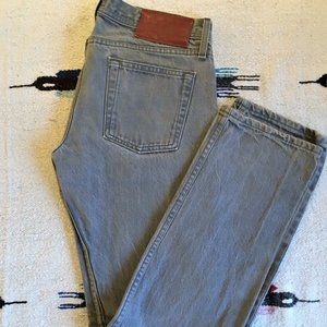 Naked & Famous Denim Slim Jeans in Faded Gray with Brown Patch
